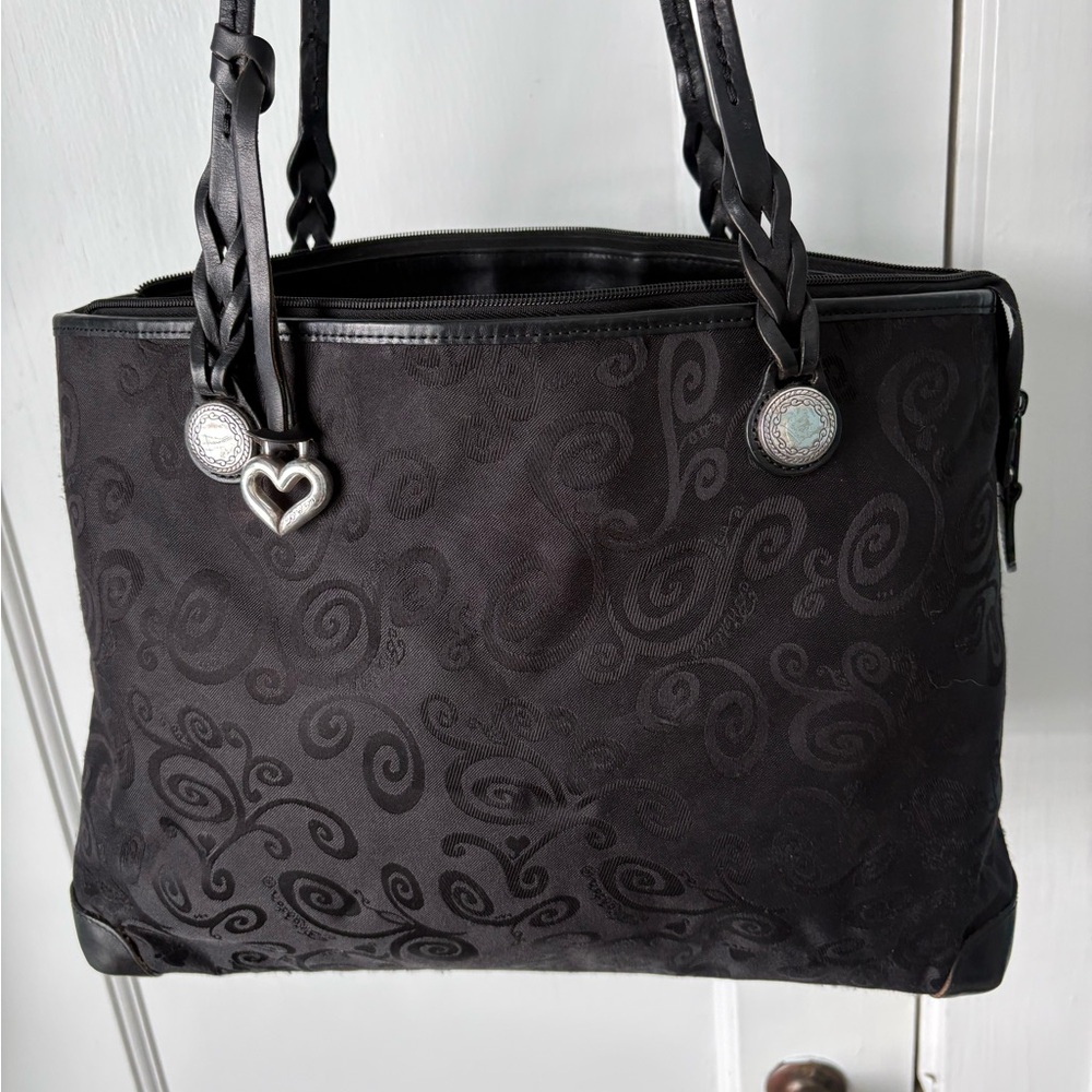 Brighton Jacquard Mevelyn Black Swirl Shoulder Tote Bag Leather Designer